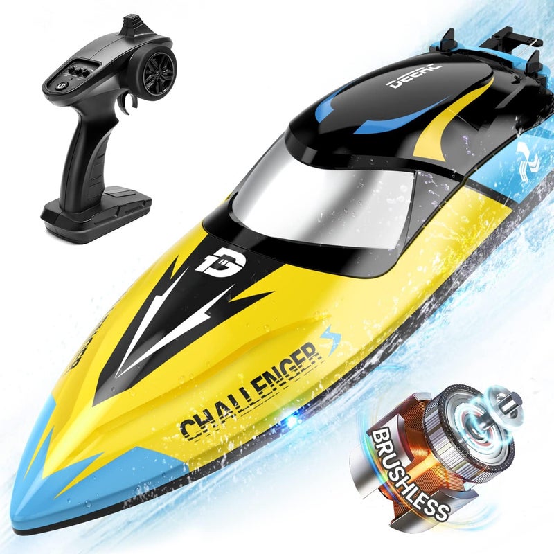 DEERC 16 inch Fast Brushless RC Boat, 30+mph, Self-righting Remote Control Racing Speed Boat, 2.4Ghz Water Toy for Lakes & Pools Summer Toys Gift for Adults, Kids & Boys - Image 1